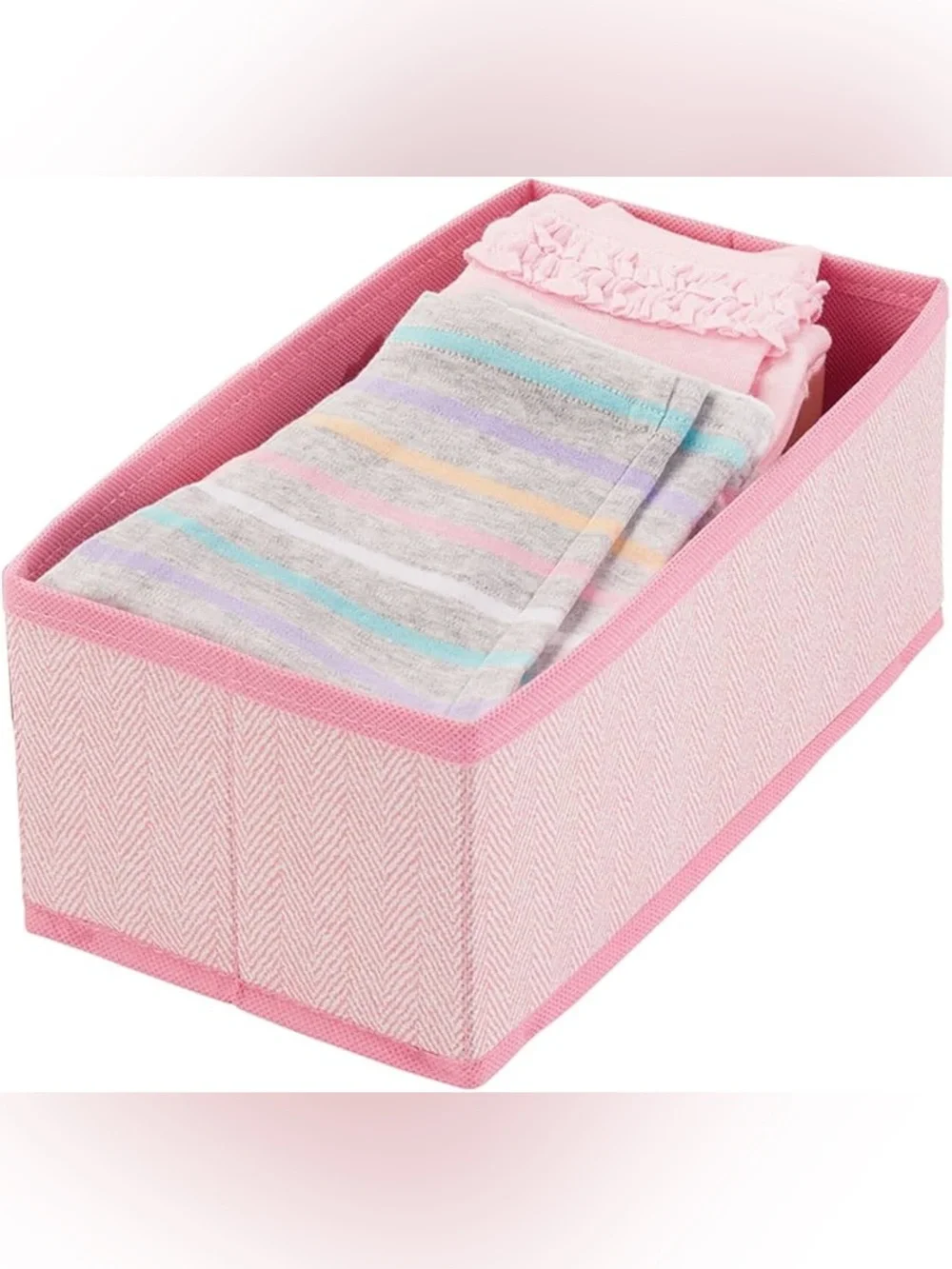 Pink Herringbone Fabric Storage Bin Baby Girl Organizer - Set of 3 NWT